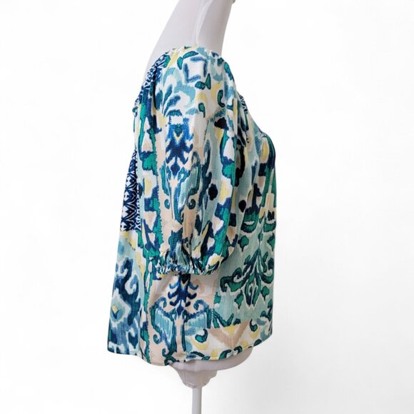 Cupio Size S Green Ikat Short Sleeve Square Neck Printed Top, NEW w/Tag - Picture 8 of 16